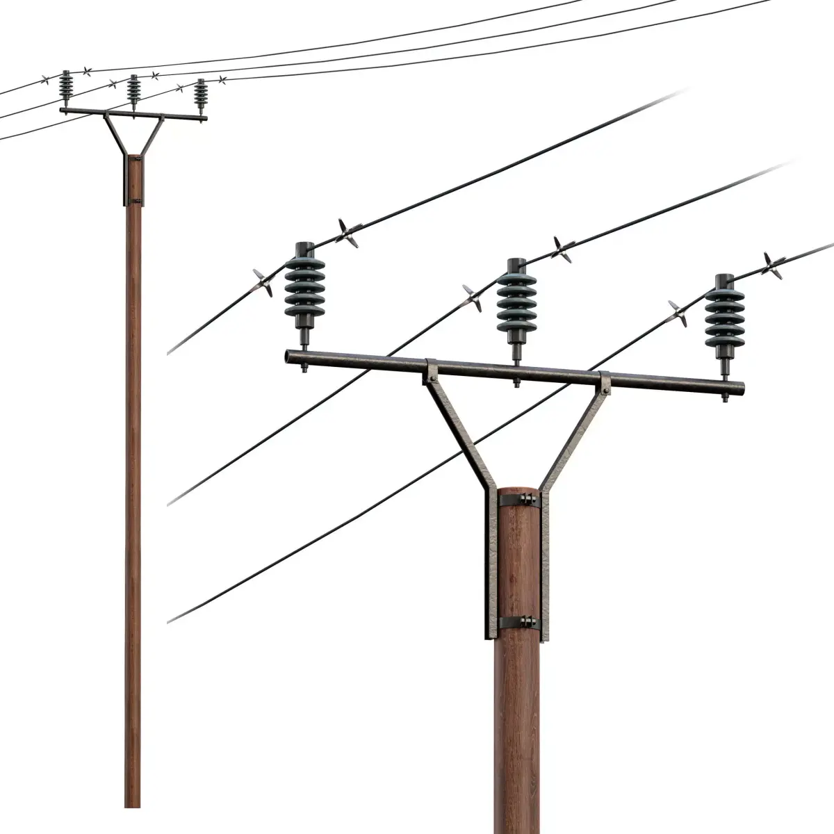 Wood Power line pole 3D model