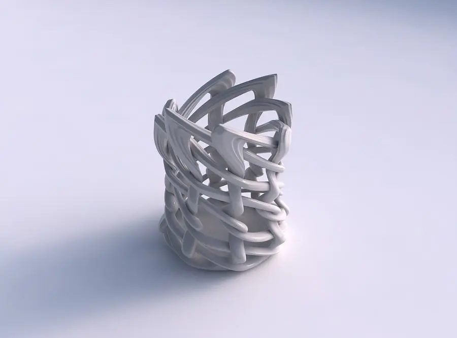 Vase wide on top part with interlacing lattice and extruded l... 3D print model 4