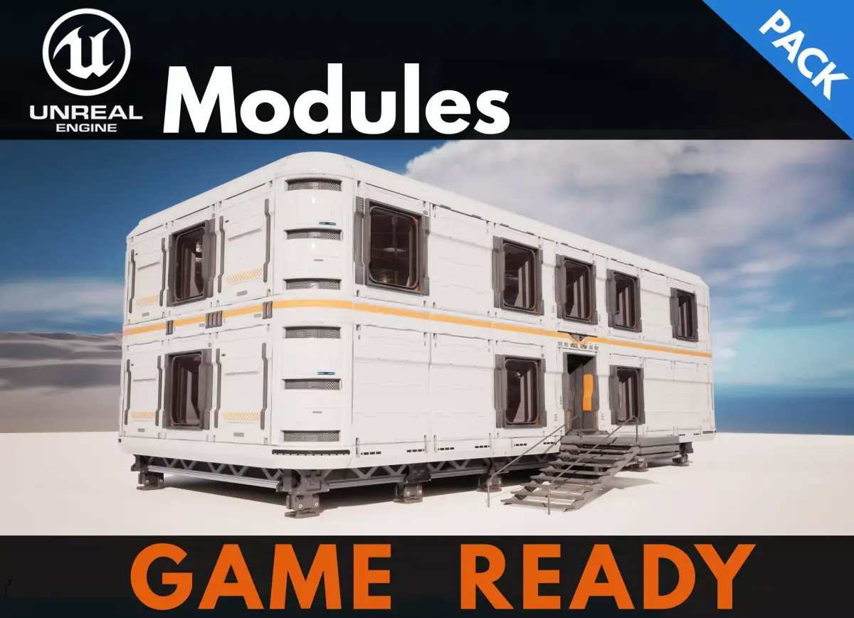 SCIFI modules kitbash Military Base Building Kit Cyberpunk Low-poly 3D model