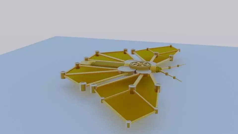Gold and bronze mechanical moth 3D model