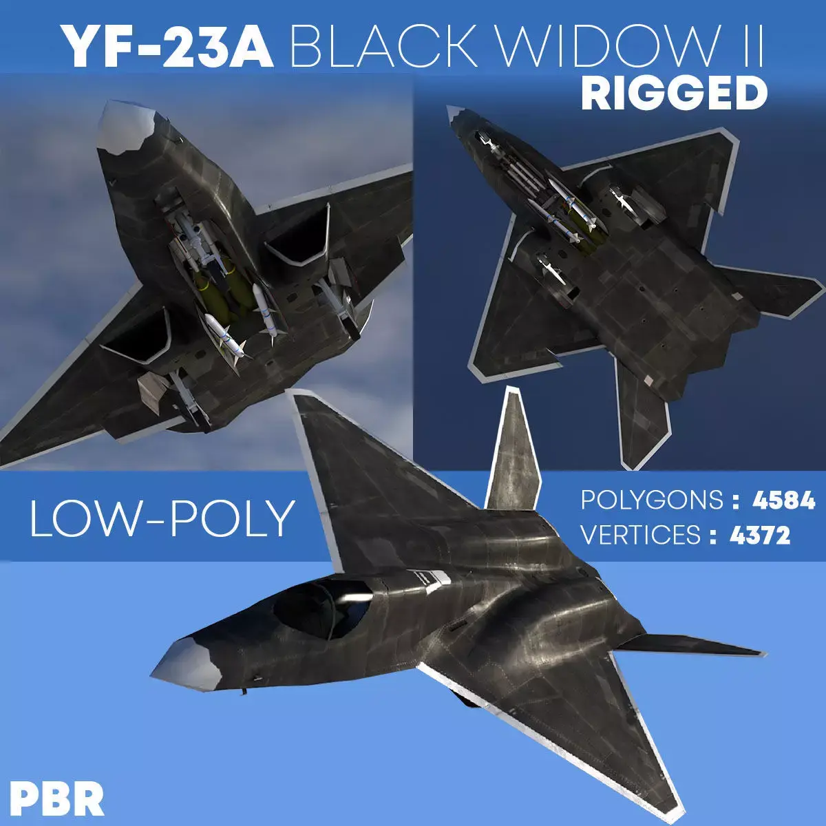 YF-23A BLACK-WIDOW-II Rigged Low-poly 3D model