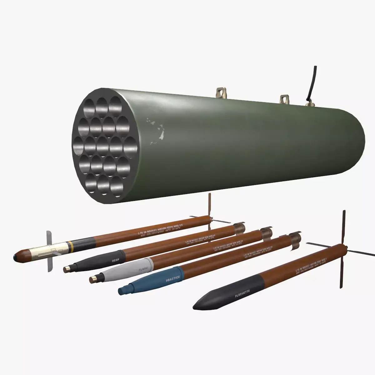 Rocket Launcher FZ207 With Missiles Low-poly 3D model