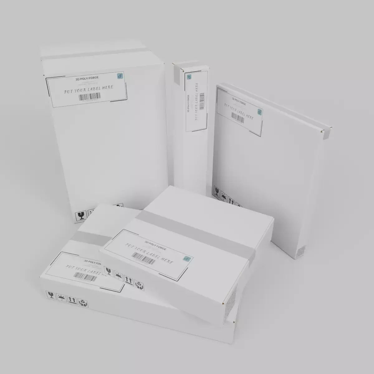 Cardboard Box Mixed Proportions Set - Rigged and Customizable 3D Model Pack