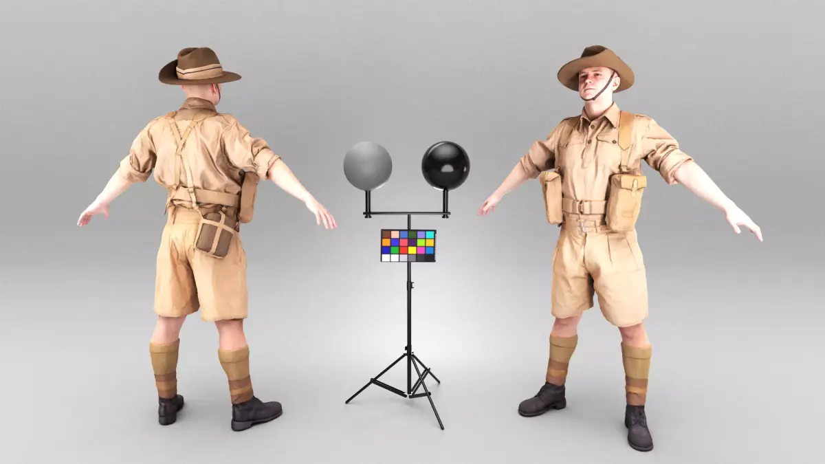 Australian soldier from World War II 379 Low-poly 3D model