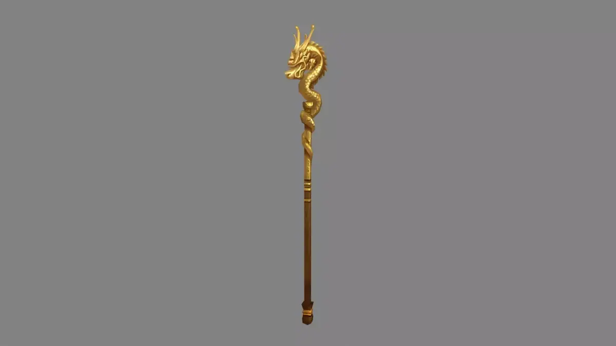 Cartoon Golden Dragon Cane Low-poly 3D model