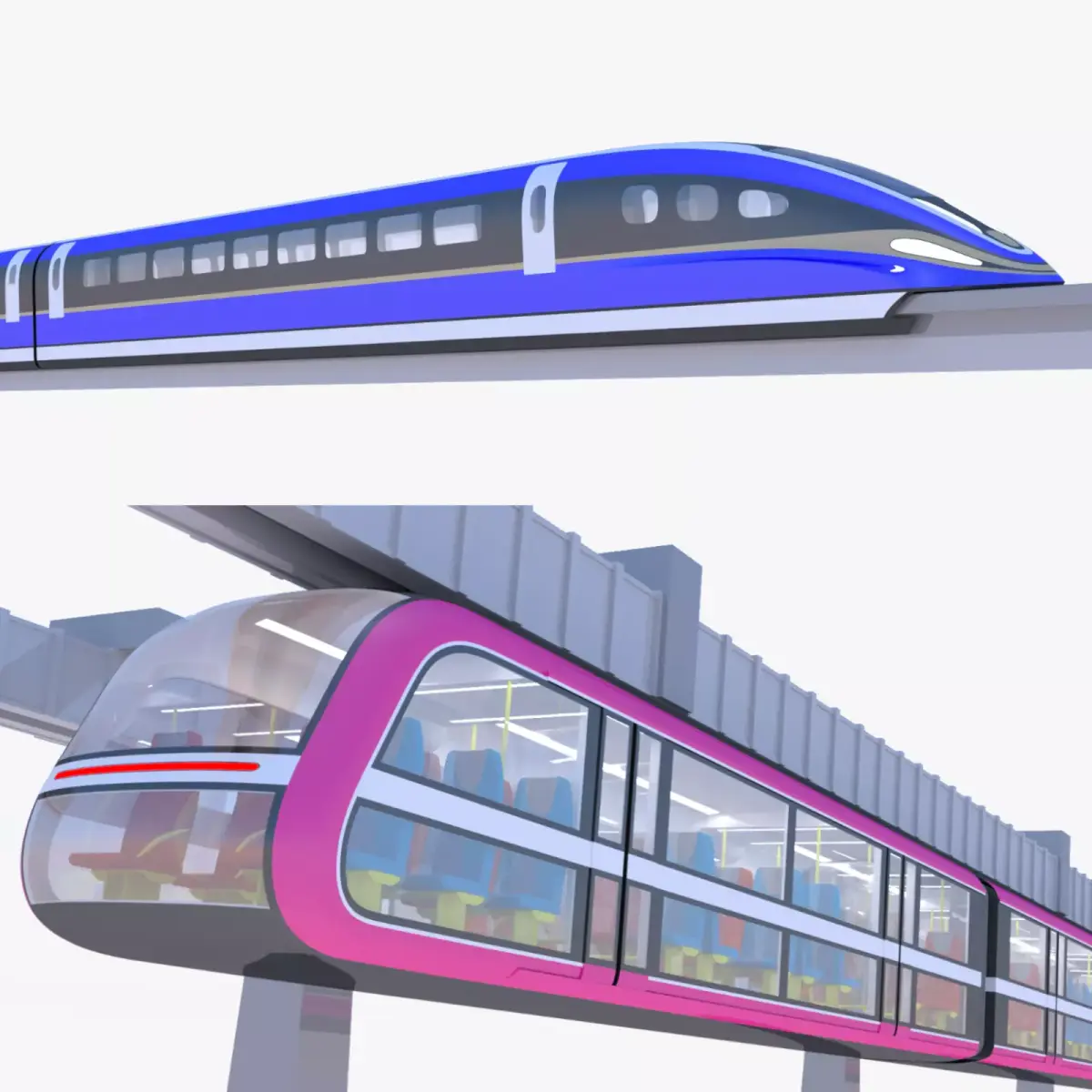 Elevated and maglev trains collection 3D Model Pack