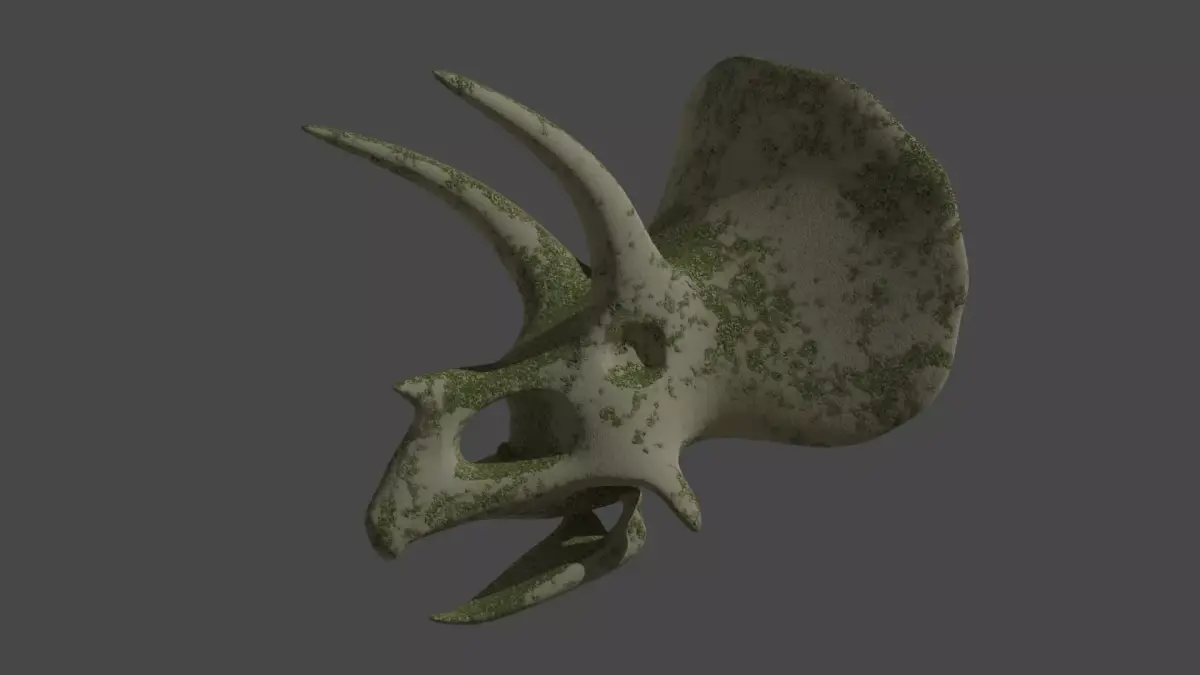 Low Poly mossy Triceratops Skull game ready Free low-poly 3D model