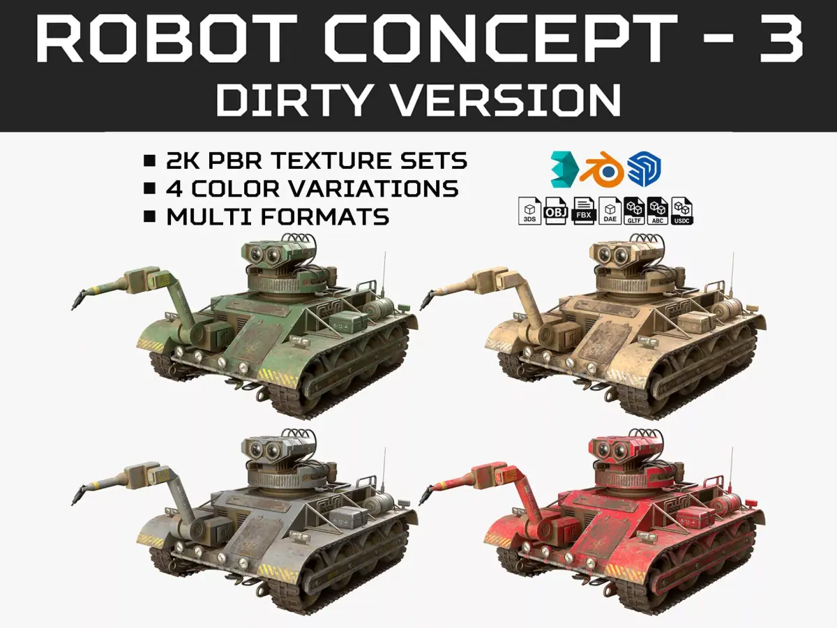 Robot Concept-3-Dirty-4 Colors 3D Model Pack