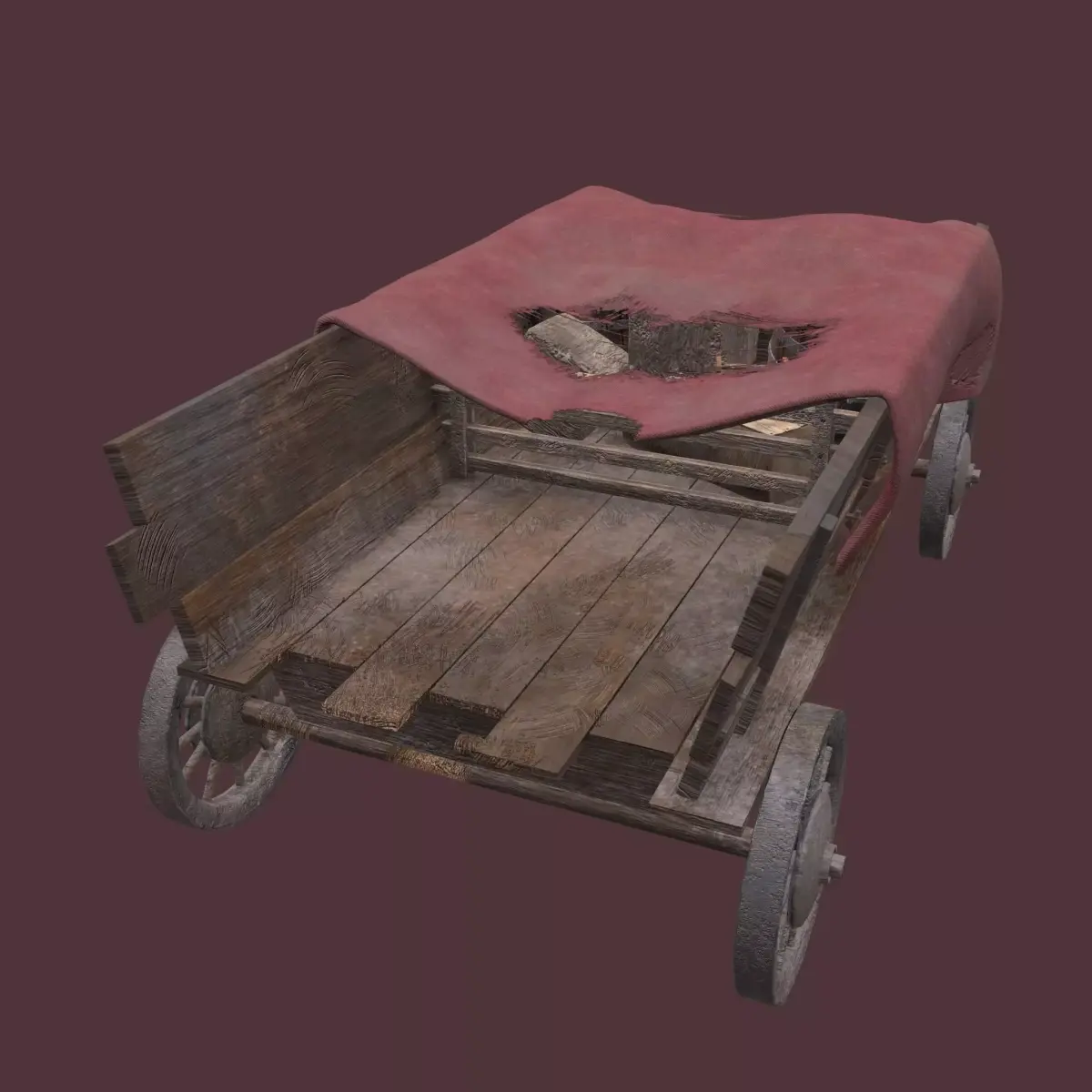 Wooden Wagon With Junk Low-poly 3D model
