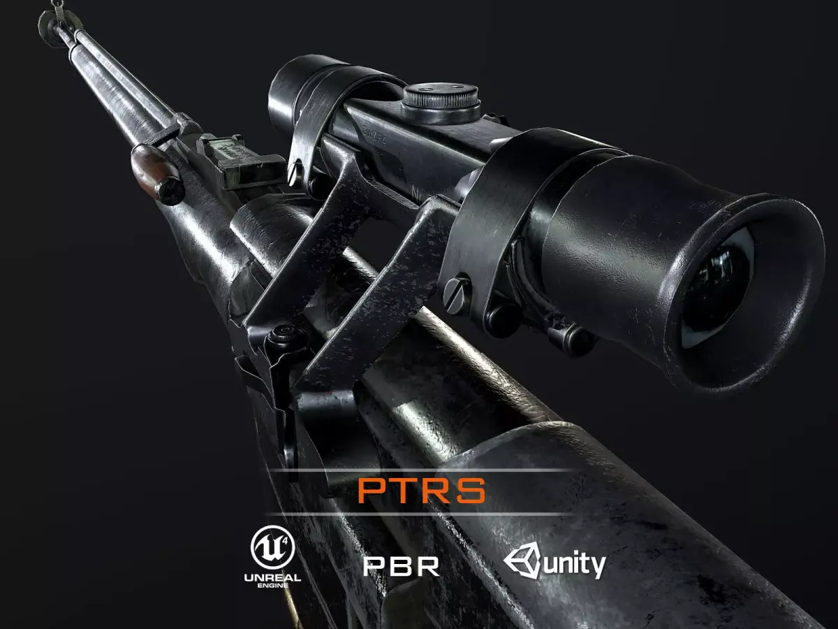 PTRS-41 ussr ww2 anti-tank rifle scope  Low-poly 3D model