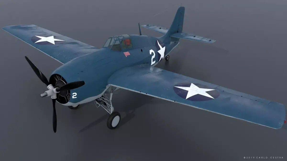 F4F-3 WILDCAT VMF-222 Low-poly 3D model