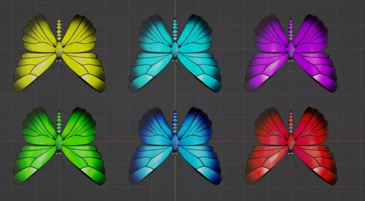 Pack of butterflies in six different colors Low-poly 3D model
