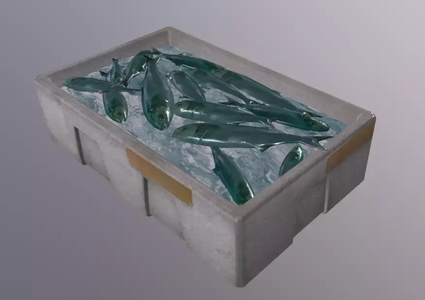 Polystyrene Box with fish Low-poly 3D model