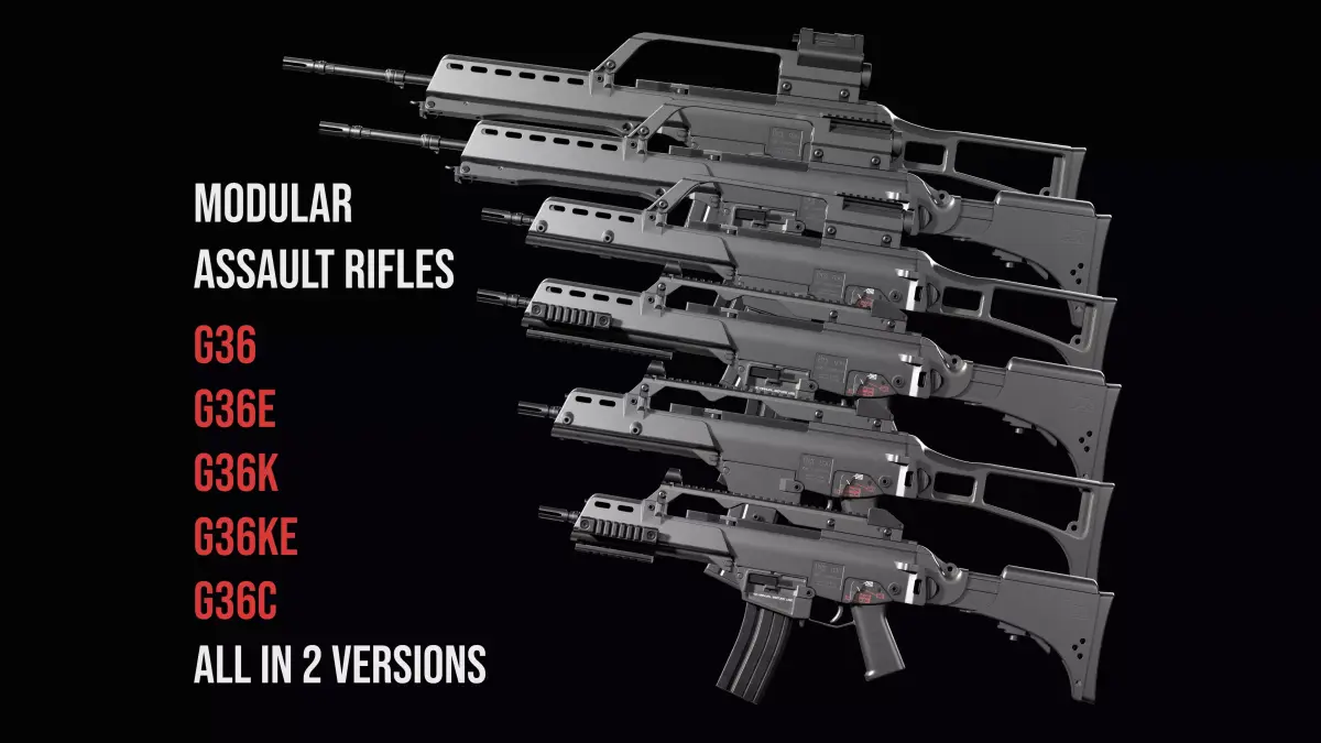 Fully modular assault rifle HK G36 G36E G36K G36KE G36C Low-poly 3D model