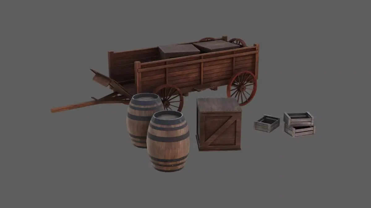 Wooden Cart 3D Model 3D model