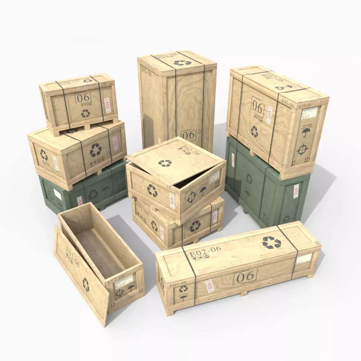 Customizable Wooden Crate Set - Stylized Props 3D Model Pack