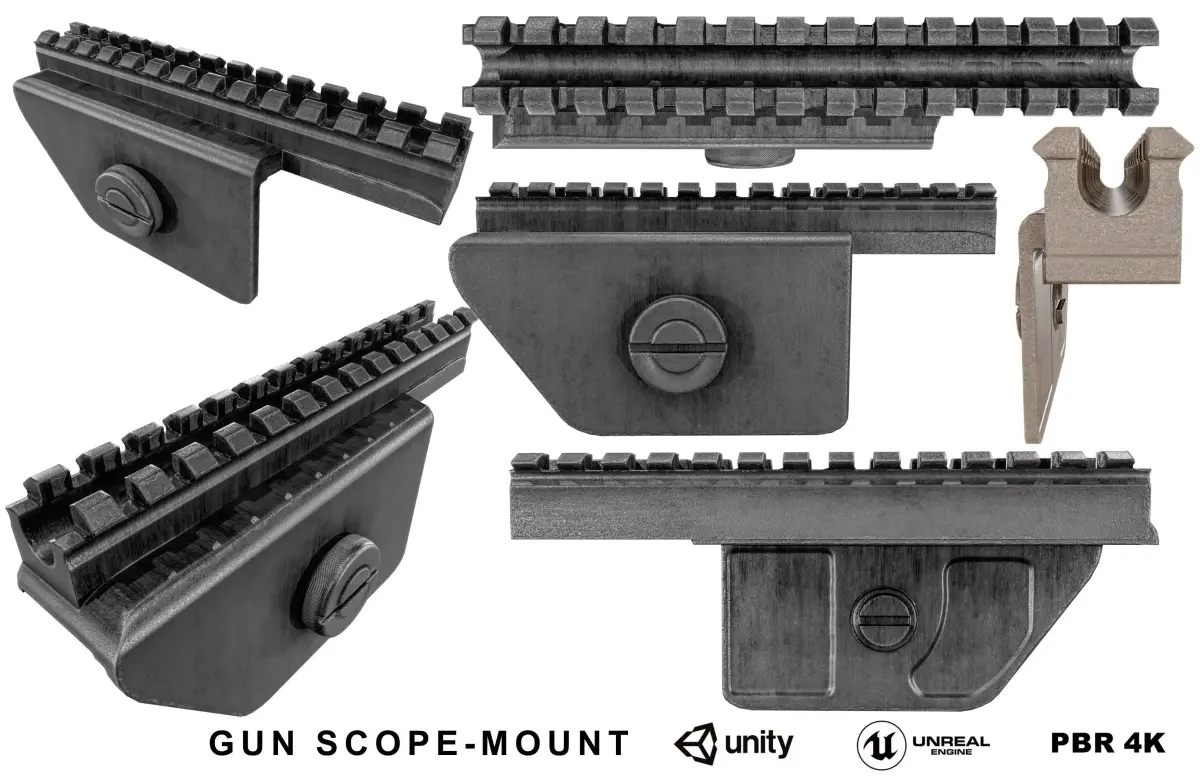 Rifle Scope Mount 3 Colors Low-poly 3D model