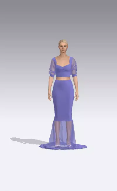 TWO PIECES BLOUSE AND SKIRT LILAC COLOR ELASTIC 3D model