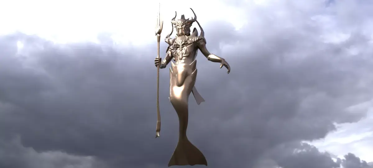 Low poly Merman statue 2  3D model