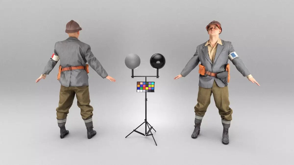 French soldier from WW2 ready for animation 425 Low-poly 3D model