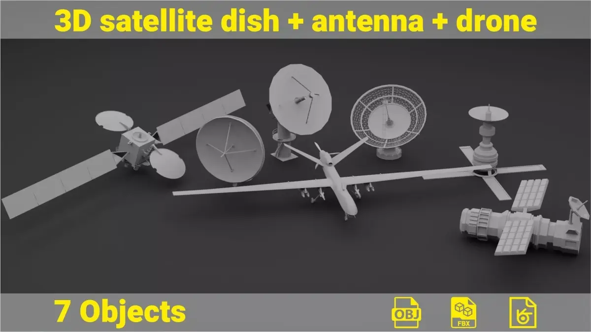 3D Satellite dish and antenna and drone 3D model