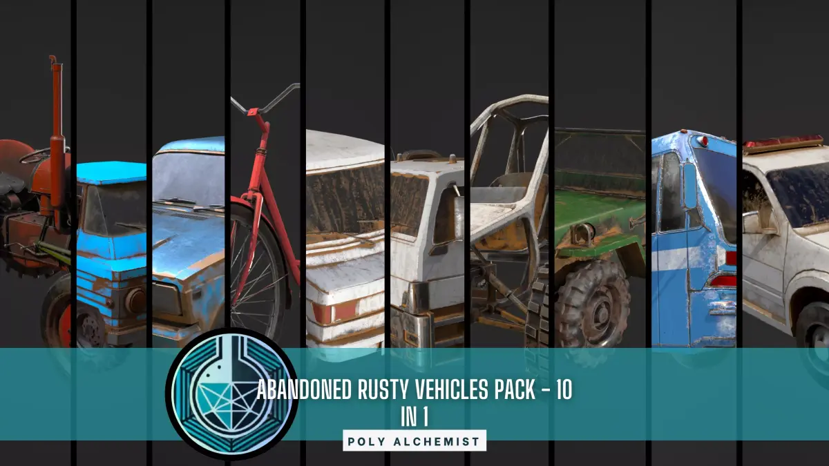 Abandoned Rusty Vehicles Pack 10 In 1 Low-poly 3D model