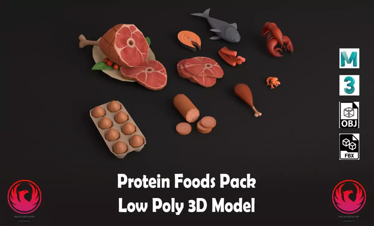 Protein foods pack Low-poly 3D model