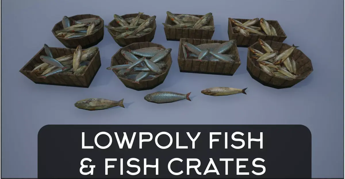 Lowpoly Fish and Fish Crates Low-poly 3D model