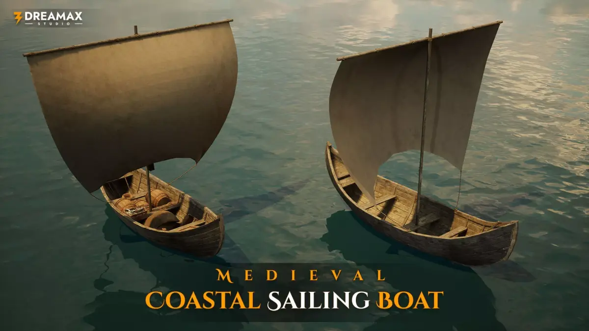 Medieval Coastal Sailing Boat - Harbor Fishing Boat Low-poly 3D model