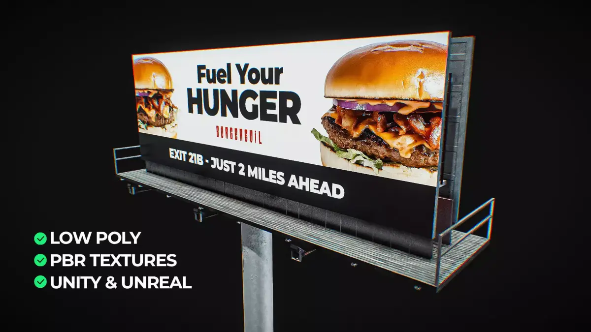 Billboard Fast Food 3D Model Low-poly 3D model