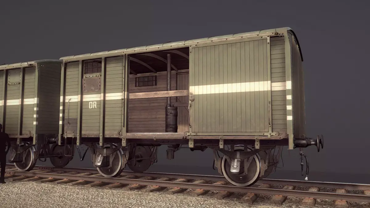Railway Covered Goods Wagon 18T Vr5 DR Green Low-poly 3D model