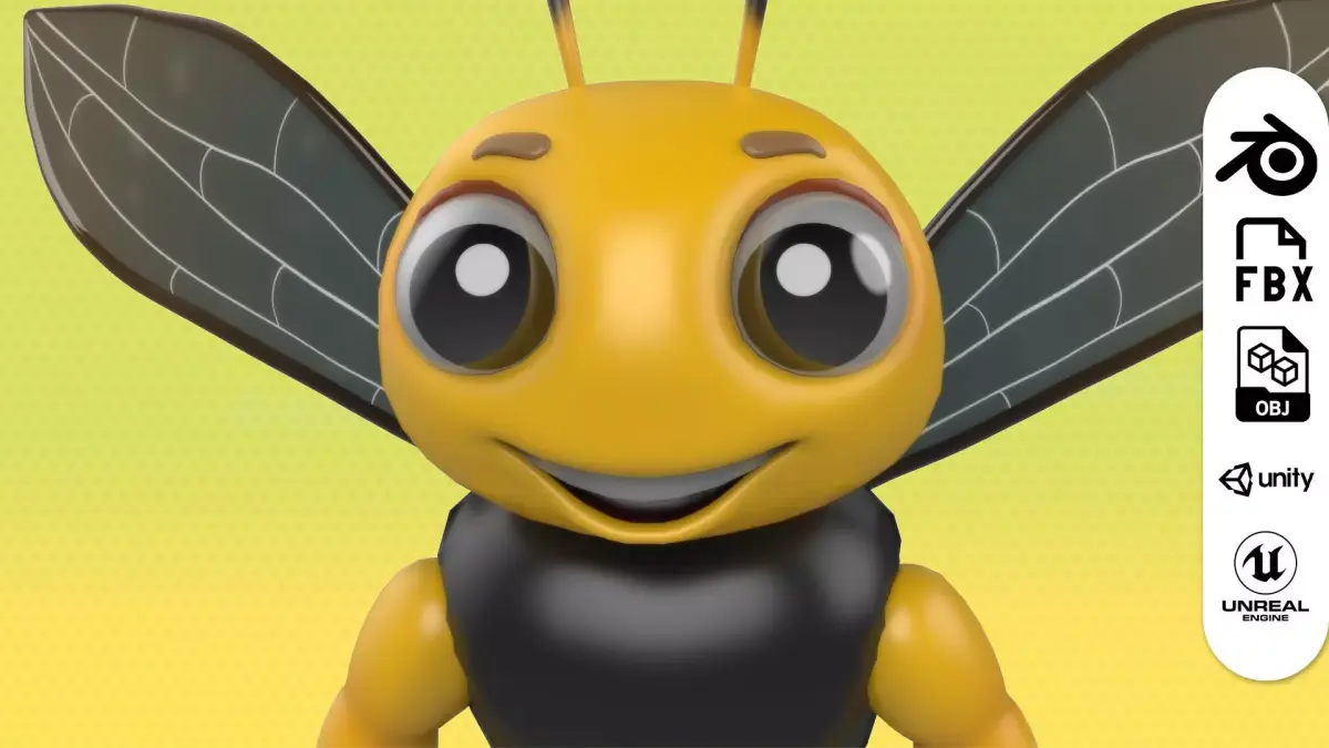 Cute Bee Character 3D model with Animation Low-poly 3D model