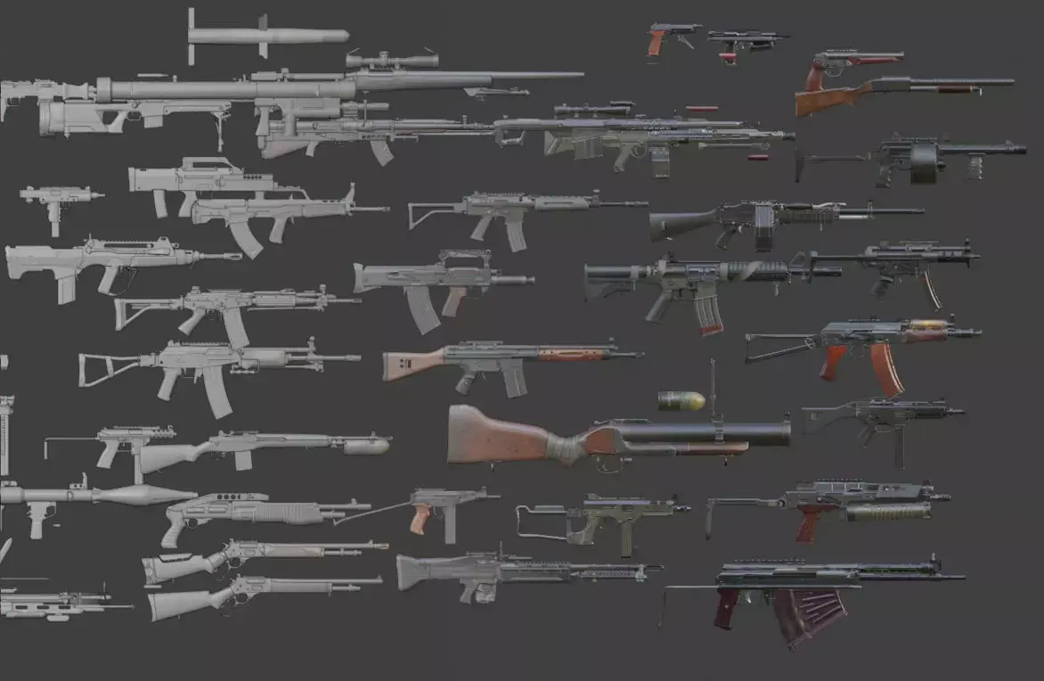AAA Military Weapon Pack Game Ready Guns Rifles Attachments 3D model
