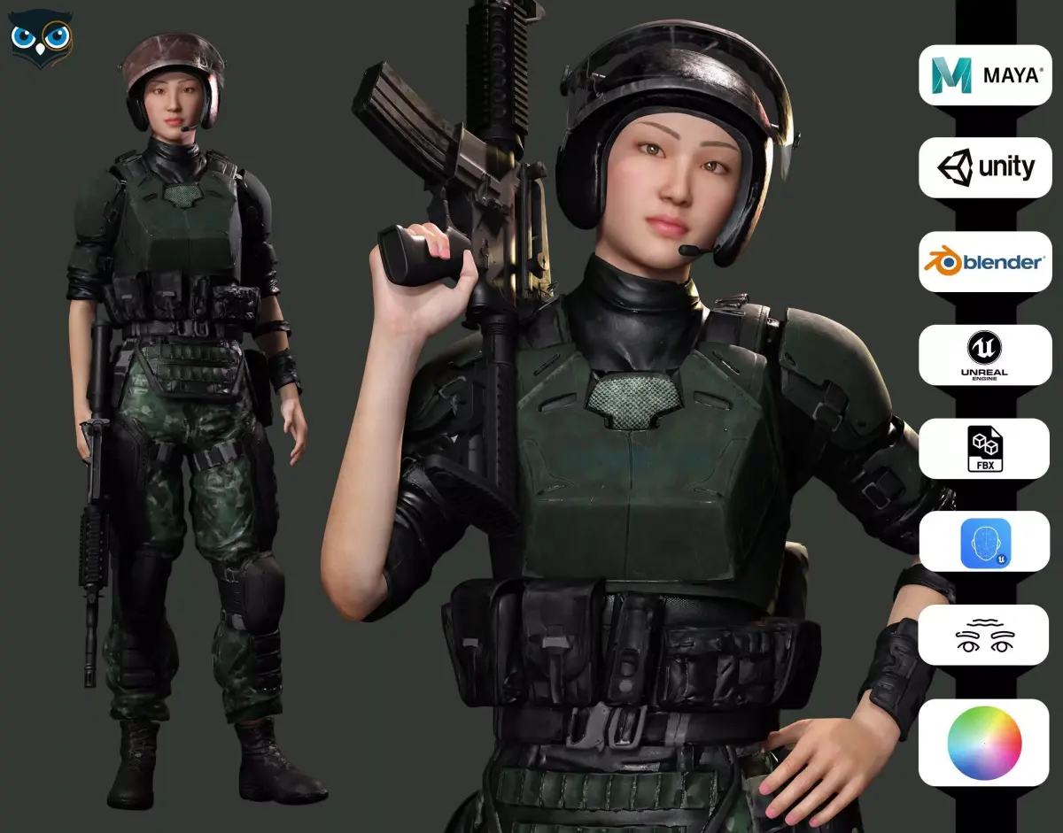 Noi - Asian Strength in Military Attire Low-poly 3D model