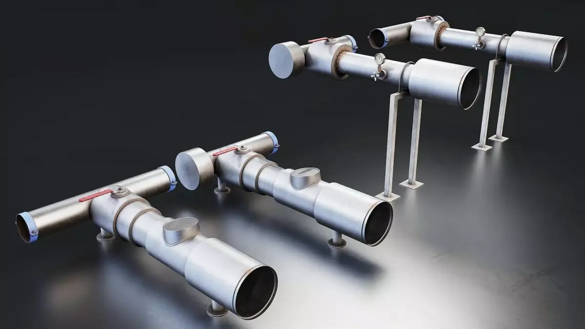 Industrial Metal Pipe Kit Low-poly 3D model