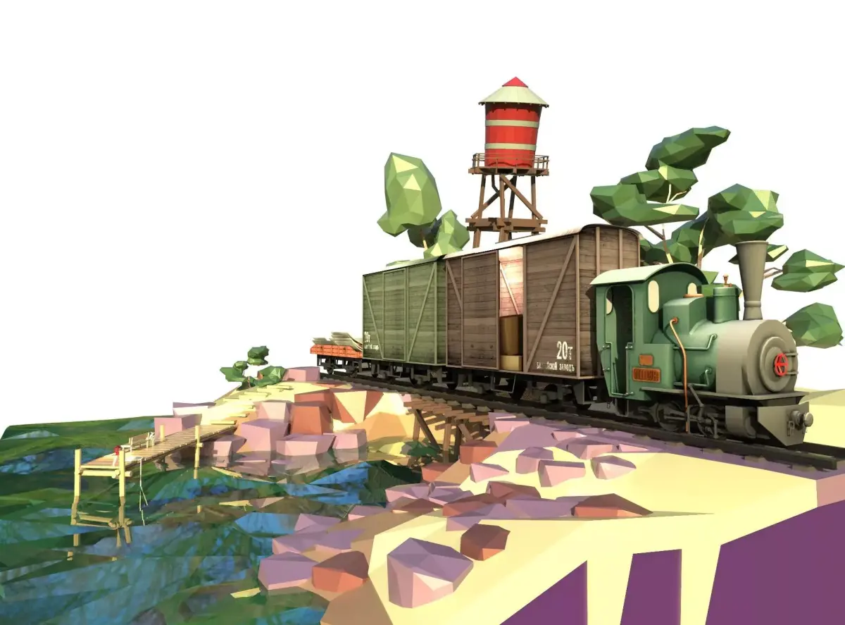  Locomotive cartoon Low-poly 3D model
