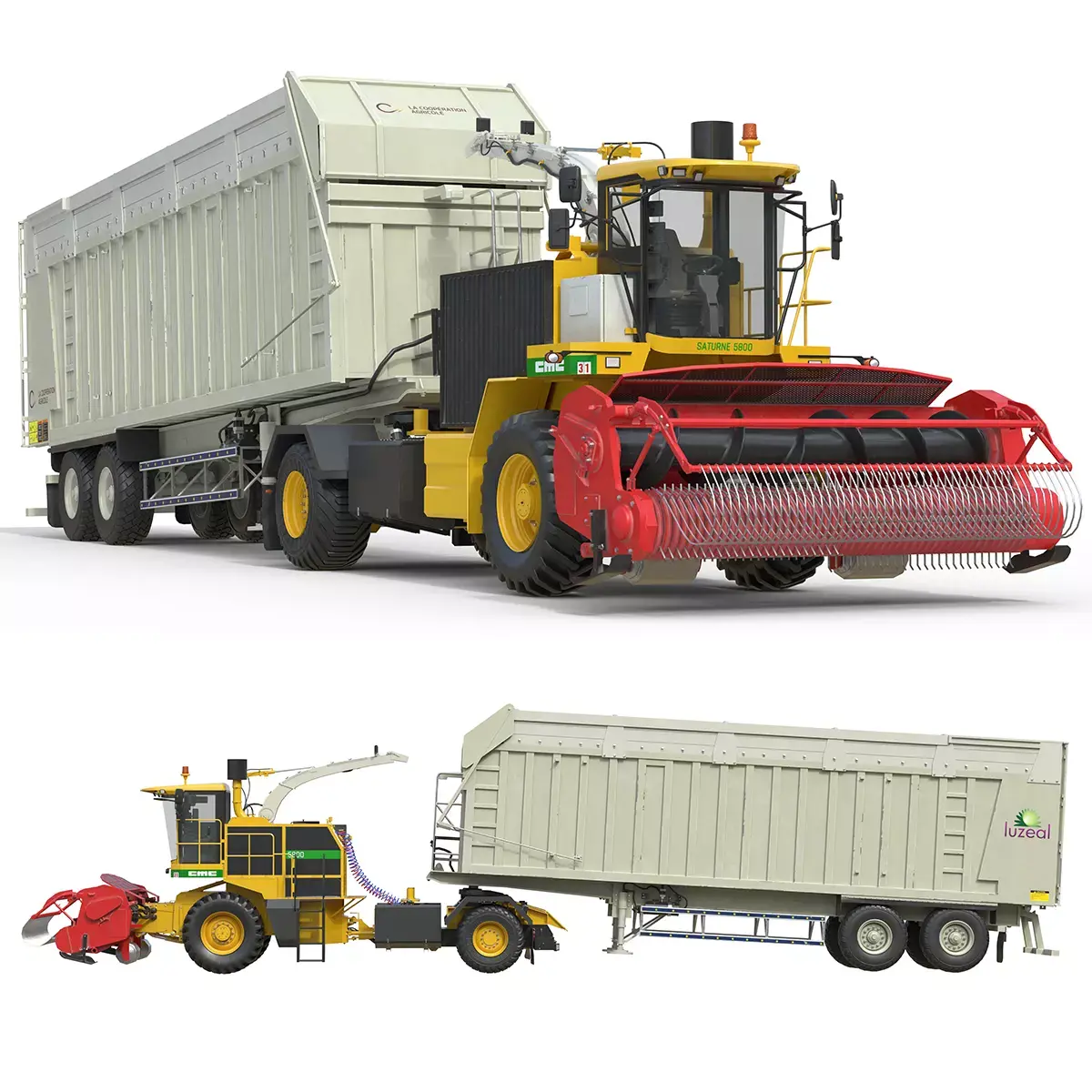 CMC Saturne 5800 Harvester With Trailer Low-poly 3D model