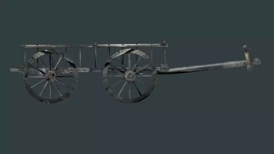 old wood ox cart Low-poly 3D model