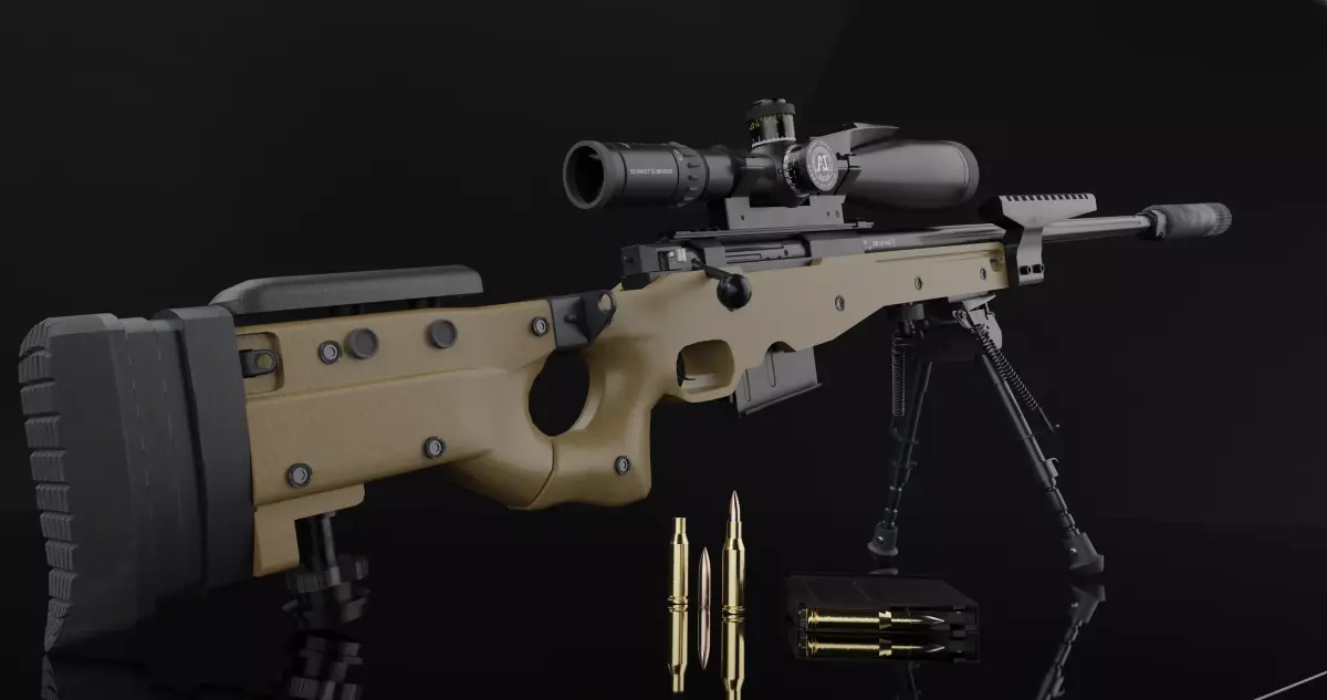AWM Sniper Rifle game-ready 3D model Low-poly 3D model