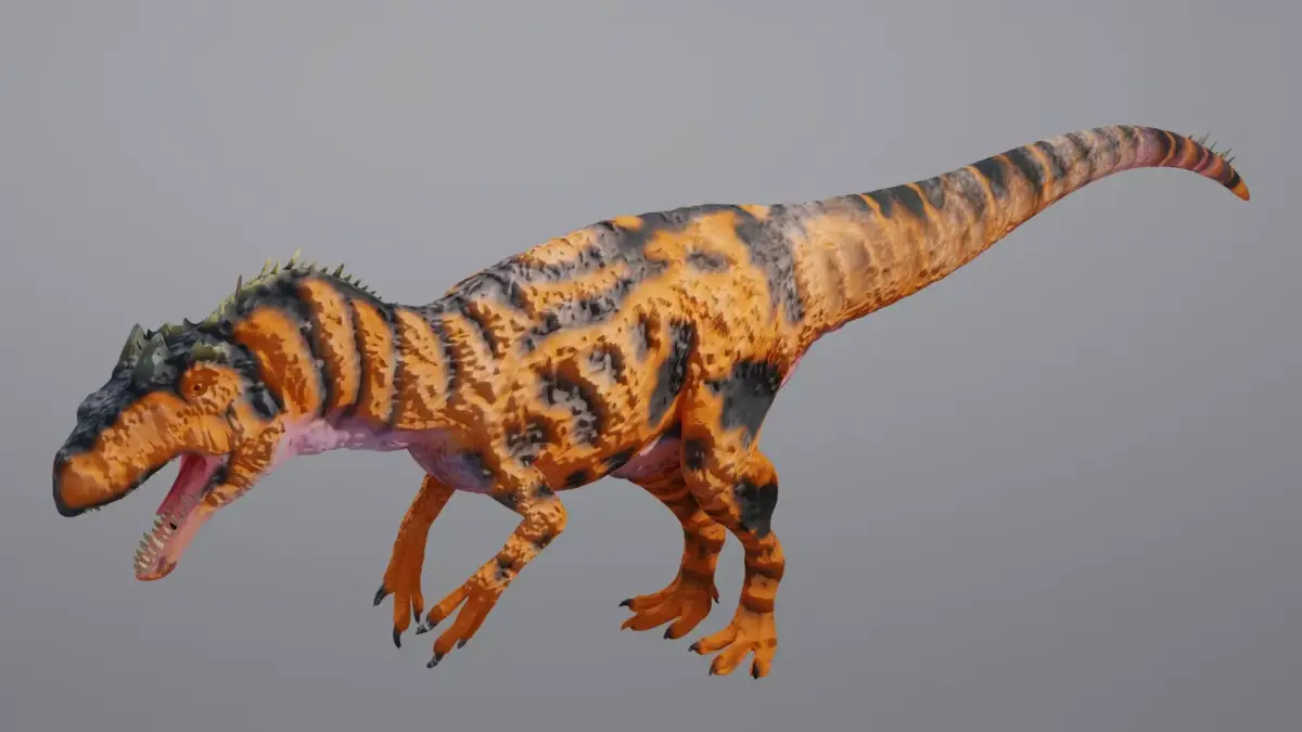 Allosaurus orange and tyrannosaurus dinosaur 3D model