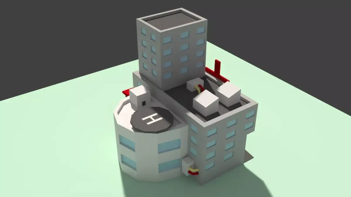 Low Poly Hospital building with cross on top Low-poly 3D model