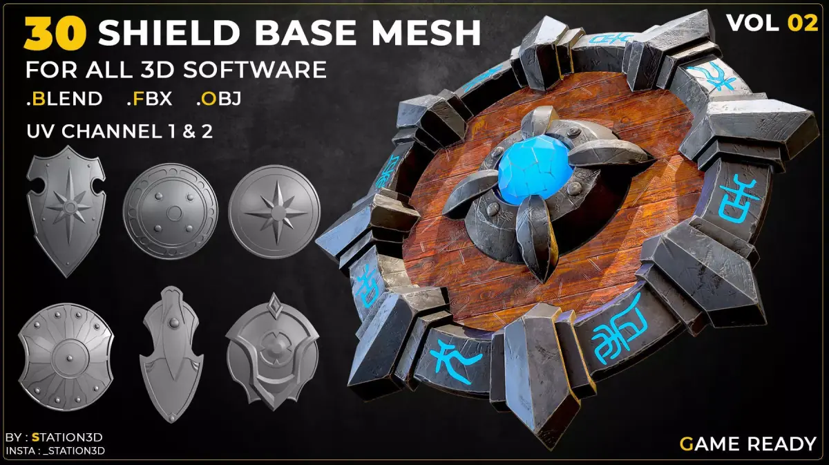 30 Shield Base Mesh Vol-02  Game Ready  Low-poly 3D model