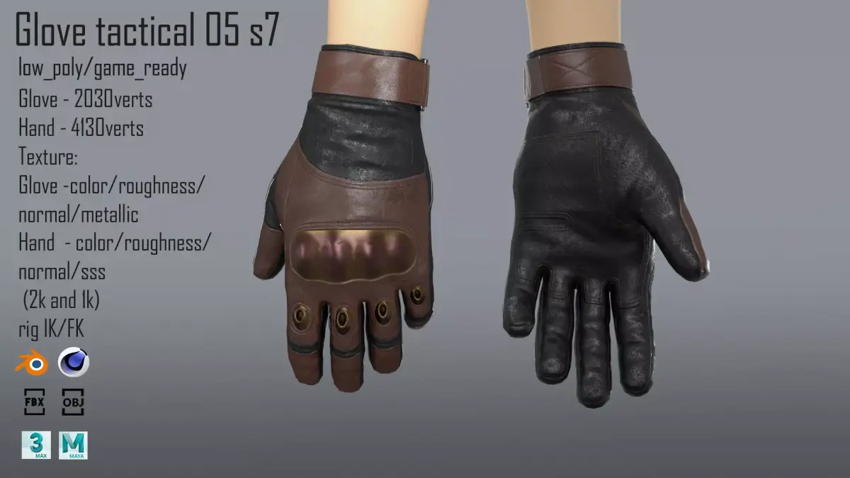 FPS hand glove tactical 05 s7 Low-poly 3D model