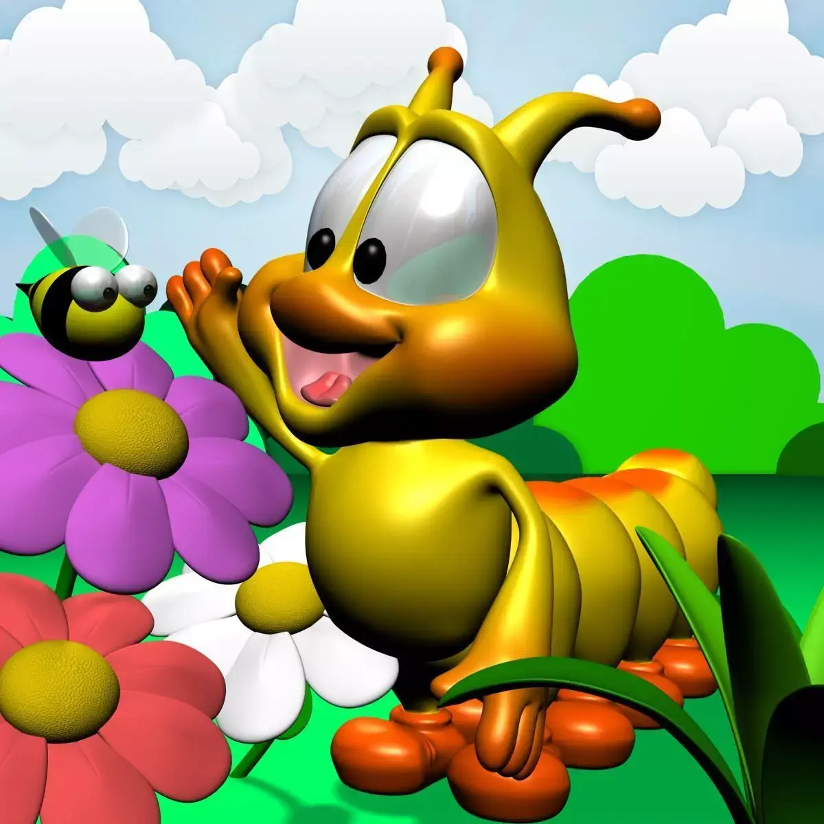 Cartoon Caterpillar Rigged Low-poly 3D model