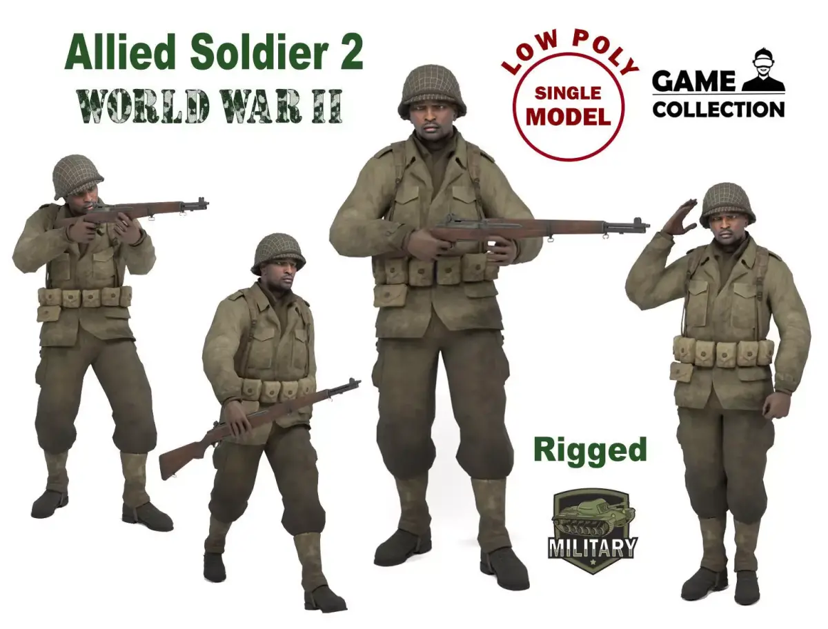 Allied soldier 2 Low-poly 3D model