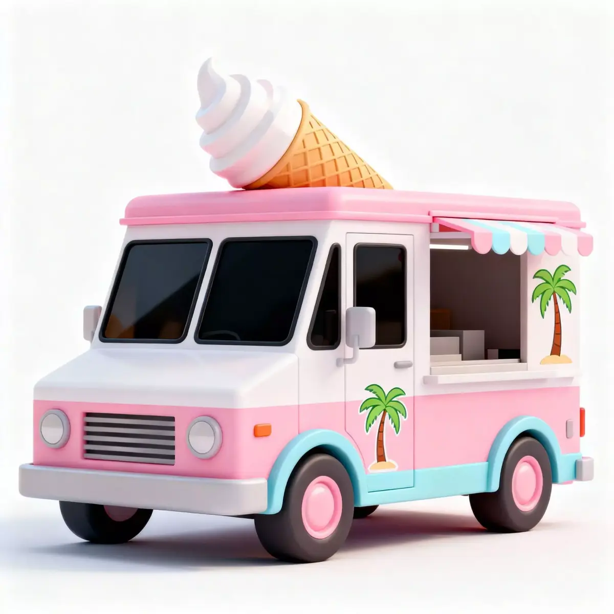 Stylized Ice Cream Truck 3D Model Low-poly 3D model