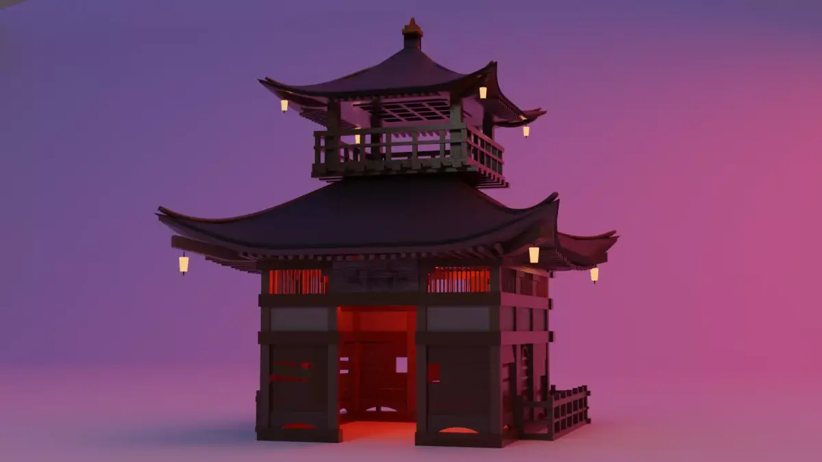 Fureai-Kannon-do hall Japanese Garden Structures Pavilions Low-poly 3D model