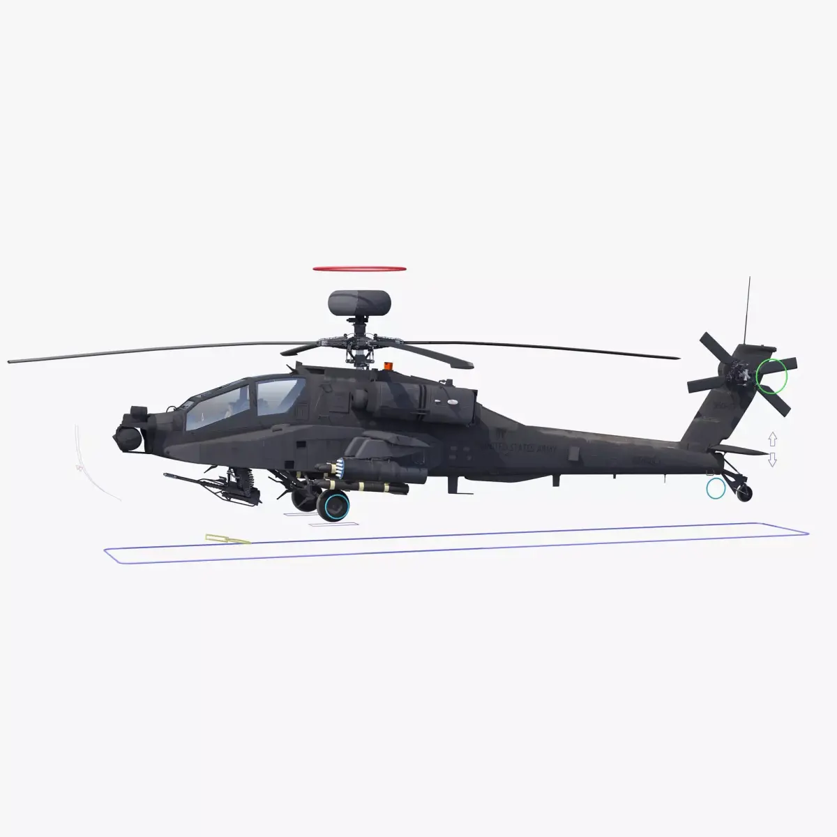 AH64E Apache Longbow Helicopter Gray Rigged Low-poly 3D model