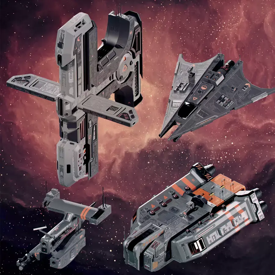 Space ships pack Low-poly 3D model
