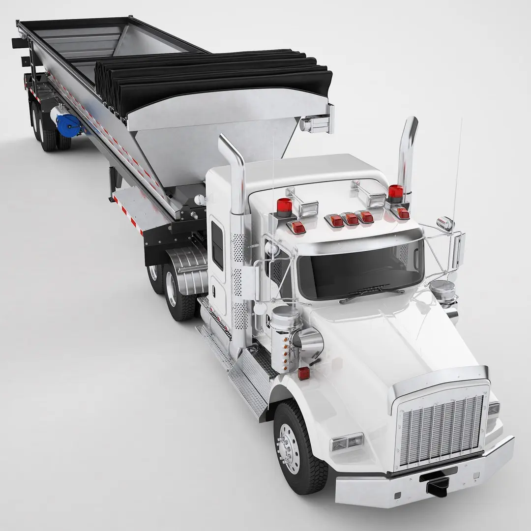 Long Hood Truck Generic Live Bottom Trailer 04 3D model